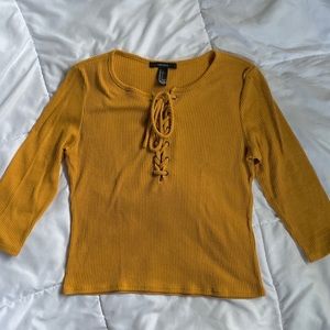 Mustard Yellow Top with Lace Up Detail